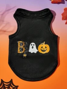 2pc Pet Cat Dog Universal Halloween Striped Pumpkin Ghost Cartoon Pattern Printed Fashionable, Breathable And Comfortable Dog Vest, PETSIN Original Design - Multicolor - View 5