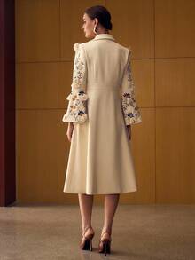 MOTF PREMIUM STYLISH TASSEL EMBROIDERED LONG TRENCH COAT, SLIM FIT, AUTUMN/WINTER - Apricot - View 4