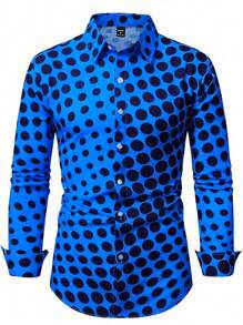 Manfinity Homme Men's Polka Dot Print Single-Breasted Casual Long Sleeve Shirt, Fall