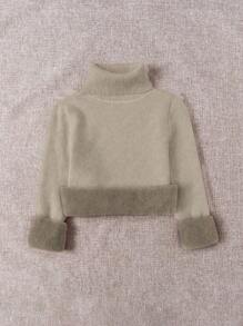 Franclia 高领保暖内衬修身保暖长袖毛衣，秋冬新品 - 紫紅色 - 查看 4