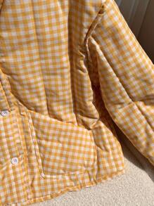 Comfortcana Women's Casual Plaid Long Sleeve Pocket Padded Coat In Fall/Winter - Yellow - View 7