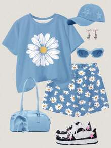 Emery Rose Kids Emery Rose Kids Bộ 2 món áo ngắn tay tối giản thường ngày và quần short cho bé gái tuổi mới lớn, phù hợp cho mùa hè - Nhiều màu - Xem 4