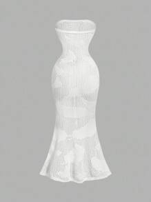 Skyraze Women's Elegant Slimming Crochet Halter Knitted Dress,Vacation Style Music Festival Fashionable And Elegant Boho White Long Dress - White - View 3