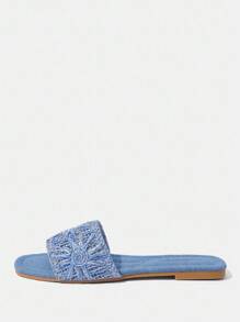 Styleloop Women's Flat Woven Sandals, Bohemian Style For Vacation Outfit - Blue - View 2