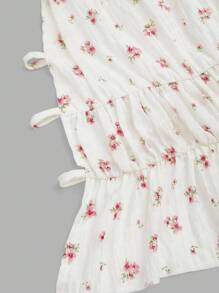 Sweetra Plus Size Halter Backless Top & A-Line Ditsy Floral Skirt 2 Pieces Set, Vacation - White - View 3