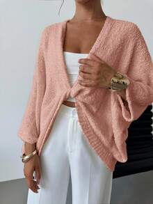 EURMUSE Damen V-Ausschnitt Loose Elegant Minimalistischer Pullover - Wassermelonenrosa - Übersicht 3