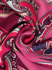 SHEIN Holidaya 佩斯利印花單排釦落肩袖襯衫 - 玫紅色 - 查看 7