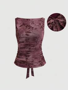 Sweetra New Autumn Mesh Flocked Retro Bowknot Design Y2K Sexy Camisole For Women, Daily Wear