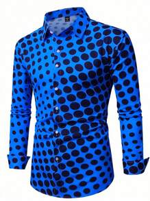 Manfinity Homme Men's Polka Dot Print Single-Breasted Casual Long Sleeve Shirt, Fall