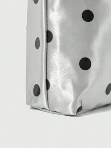 ROMWE Anime 1 件复古简约黑白波点女士大容量单肩包、休闲手提包，适合日常通勤、旅行等。 - 銀色 - 查看 4