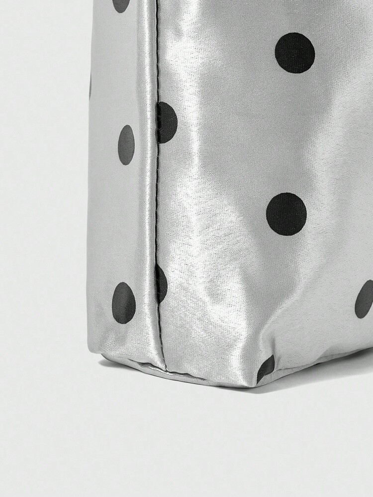 ROMWE Anime 1 件复古简约黑白波点女士大容量单肩包、休闲手提包，适合日常通勤、旅行等。 - 銀色 - 查看 4
