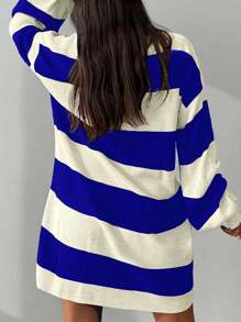 Cloudara Two Tone Drop Shoulder Sweater Dress - Blue - View 2