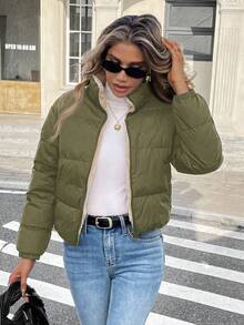 Siren Gaze Women's Solid Color Long Sleeve Zipper Front Casual Winter Jacket Green Casual Green Christmas - Army Green - View 4