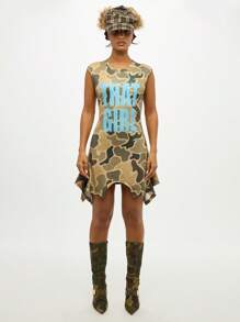 SUMWON WOMEN That Girl 迷你连衣裙不对称下摆军风迷彩印花都市街头时尚俱乐部派对无衬里手帕下摆设计 2024 秋冬 - 彩色 - 查看 4