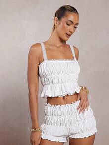 L'Amorae 女式三层网眼上衣，带蕾丝镶嵌细节 - 白色 - 查看 3