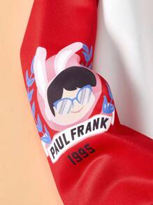 Paul Frank X SHEIN Moletom feminino casual estilo universitário, estampa de desenho animado engraçado, bloco de cores, ombro caído, solto, primavera/outono - Multicolorido - Ver 8