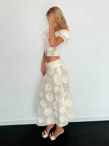 SHEIN ICON 女式白色透明贝壳镂空装饰泡泡袖短款开衫，度假风格休闲少女风 - 白色 - 查看 4