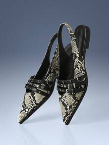 CUCCOO GRLICON New Pointed Toe Buckle Mule Flats Mary Jane Backless Sandals - Black - View 2