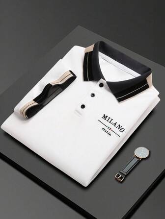 Manfinity Bizformal Chemise polo décontractée à manches courtes, col côtelé avec broderie de perles pour hommes
