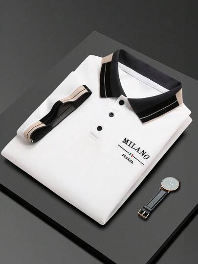 Manfinity Bizformal 男士串珠刺绣罗纹领短袖休闲 Polo 衫