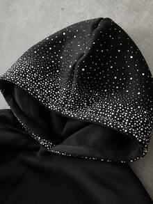 Manfinity Roghcode 男士星空渐变闪亮水钻装饰黑色连帽衫，钻石连帽衫，黑色水钻连帽衫，2000 年代风格 - 黑色 - 查看 6