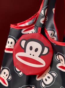 Paul Frank X SHEIN 1 件时尚可爱卡通猴子印花涤纶可折叠购物袋，手提袋，带可拆卸链条袋 - 彩色 - 查看 5