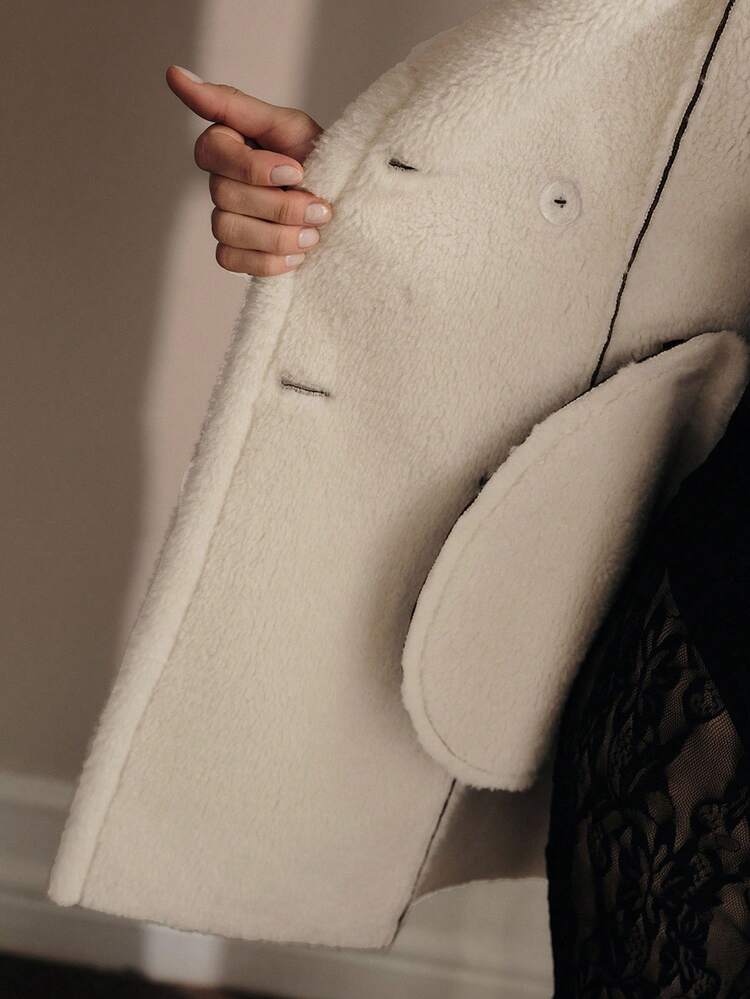 LEOPARD PRINT CONTRAST TEDDY PANEL BELTED FAUX FUR COAT