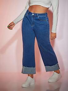 EURMUSE Plus Size Plain Simple Casual Jeans - Baby Blue - View 5