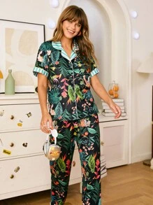 Chillnights Bộ đồ ngủ cổ họa tiết hổ, thỏ và cây nhiệt đới nhiều màu sắc dành cho nữ - Nhiều màu - Xem 4