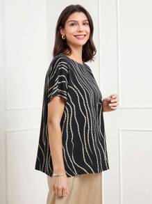 Miaspire 女士波尔卡圆点印花蝙蝠翼短袖休闲衬衫 - 彩色 - 查看 7