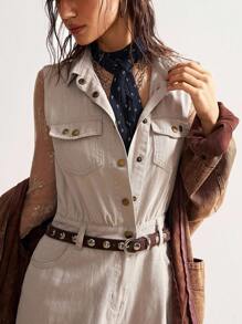 Bohemela BOHO Vintage Casual Solid Color Ripped Woven Sleeveless Jumpsuit For Women - Apricot - View 6