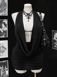 Lyrianda Đầm dự tiệc bãi biển thắt nơ hở lưng cỡ lớn cho nữ - màu đen - Xem 5