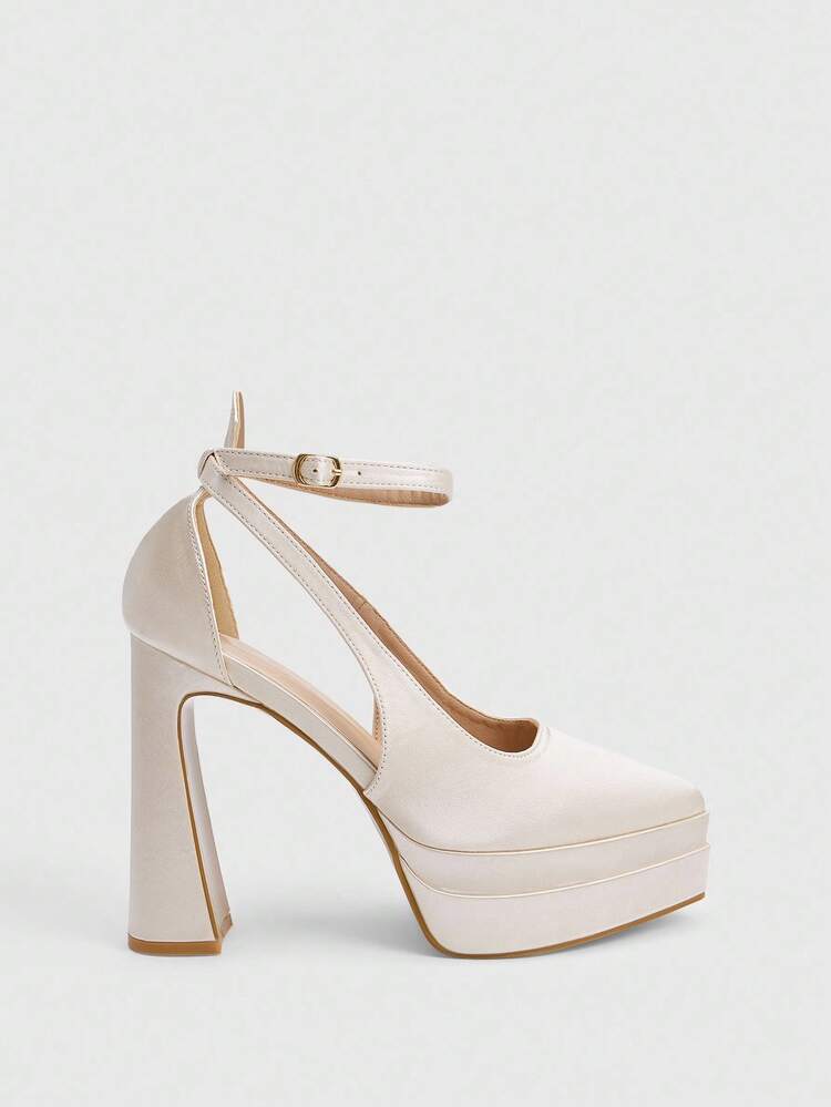 CUCCOO LuxiPop 3-Buckle Ankle Strap Satin White High Heel Pumps, Sexy & Fashionable, Suitable For Night Out, Party, Back To School, Halloween, Christmas Party Outfits