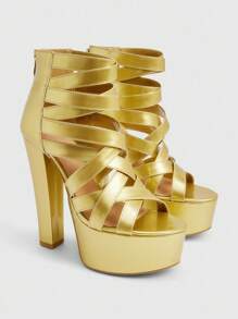 CUCCOO LuxiPop 女士踝靴和短靴，厚底鞋，性感时尚，适合夜店、返校、万圣节、圣诞节、派对装扮，金色高跟鞋 - 金色 - 查看 7