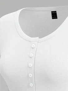 SHEIN EZwear 2件組女款針織長袖T恤，粉色與白色，適合秋冬季節上衣 - 彩色 - 查看 4