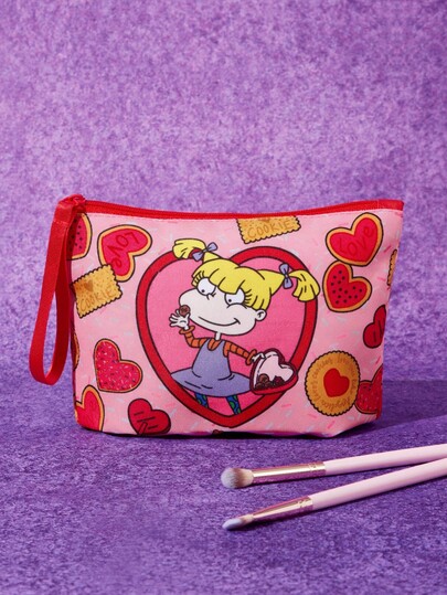 Nick 90s | SHEIN 1 pieza Bolsa de cosméticos ligera con estampado de personaje de dibujos animados de poliéster, adecuada para almacenar cosméticos, artículos de papelería, artículos de primera necesidad, productos digitales, excelente para ir al trabajo, la escuela, viajar, adecuada para hombres, mujeres y estudiantes