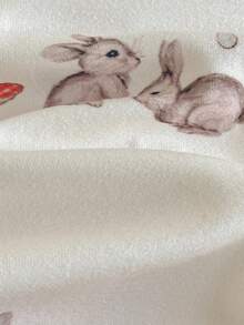 Loomiva 2件套女婴卡通兔子图案针织软领开衫和松紧腰裤套装