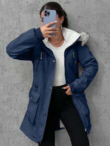 EURMUSE Women's Outdoor Warm Thermal Lined Long Sleeve Padded Coat, Autumn/Winter - Navy Blue - View 7