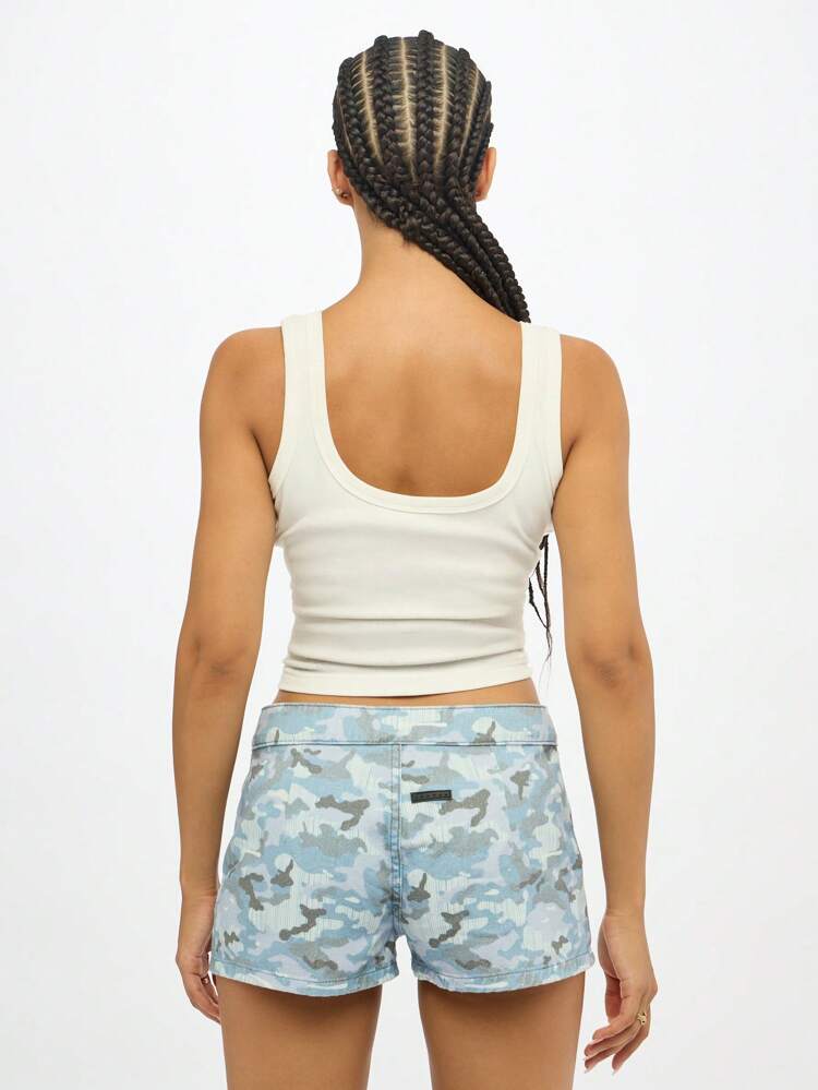 SUMWON WOMEN Denim Booty Shorts With Camo Print Design