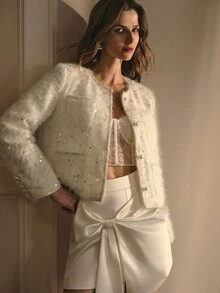 MOTF PREMIUM ÁO KHOÁC CẮT CỜ SEQUIN TƯƠNG PHẢN - trắng - Xem 7