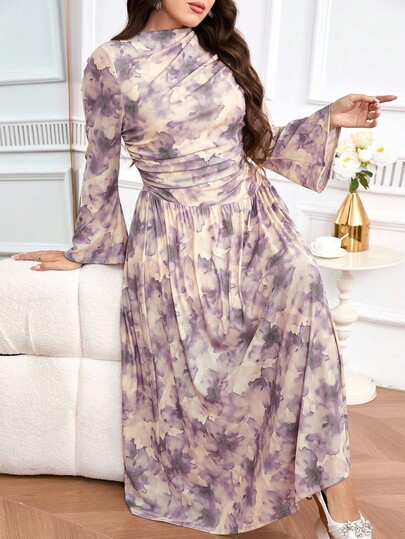 Modelyn Vestido Elegante com Babados e Estampa para Mulheres Plus Size