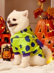 PETSIN 1pc Pet Cat Dog Universal Purple Polka Dot Print Plush Warm And Comfortable Little Monster Cosplay Dog Hooded Sweatshirt, PETSIN Original Design