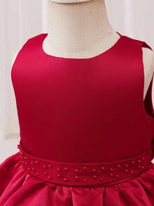 Glamorique Kids Young Girls' Elegant Satin Sleeveless Tulle Trailing Dress, Beaded Waistband, Bow Back Design, Suitable For Year-End Parties And Gatherings To Showcase Young Young Girls' Noble, Graceful And Style Red Flower Girl Dress Bow Dress For Girls Red Formal Dress For Girls,Christmas Dress Elegant Red Dress Kids Bow Dresses For Girls Red Formal Dress For Girls Burgendy Fall Winter