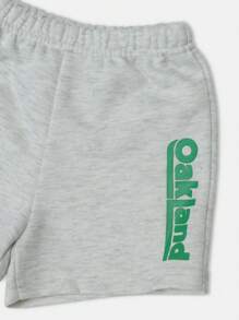 SUMWON Conjunto de dos piezas de club de tenis de verano con estampado de logotipo, sudadera con cintura elástica, pantalones cortos con cordón, conjunto de ropa activa y casual - Gris Claro - Ver 6