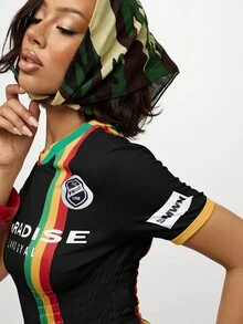 SUMWON WOMEN 天堂岛 Gyal 婴儿短款上衣 条纹水钻细节夏季节日俱乐部舞会狂欢加勒比 - 黑色 - 查看 7