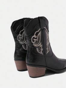 Styleloop 新款女式欧美风马靴，厚底防滑耐用，刺绣工艺，柔软舒适，波西米亚风装扮，美式复古风，波西米亚风，西部音乐节，派对，圣诞节，万圣节装扮 - 黑色 - 查看 10