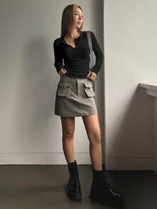 DAZY Camiseta tipo henley de manga larga con botones hasta la mitad, ropa de otoño