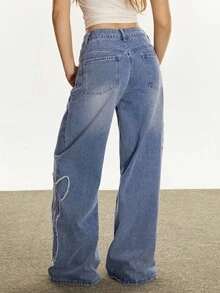 Rina Fox 女士休闲日常水洗蝴蝶结牛仔裤 - 淺色水洗藍 - 查看 2