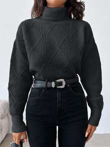 Maglione a collo alto in tinta unita da donna, a maniche lunghe, versatile per l'uso quotidiano