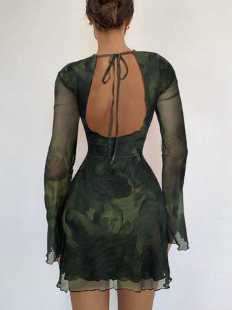 Siren Gaze Women's Fashion Sexy Tie-Dye Backless Mini Dress,Party Dresses For Women,Dresses For Women Party Summer Green Christmas